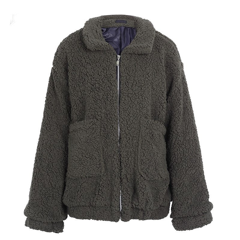 Faux lambswool oversized jacket coat Winter black warm hairly jacket Women autumn outerwear Limorista