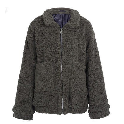 Faux lambswool oversized jacket coat Winter black warm hairly jacket Women autumn outerwear Limorista