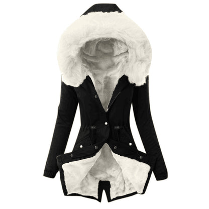 Fur collar drawstring solid color warm cotton coat Limorista