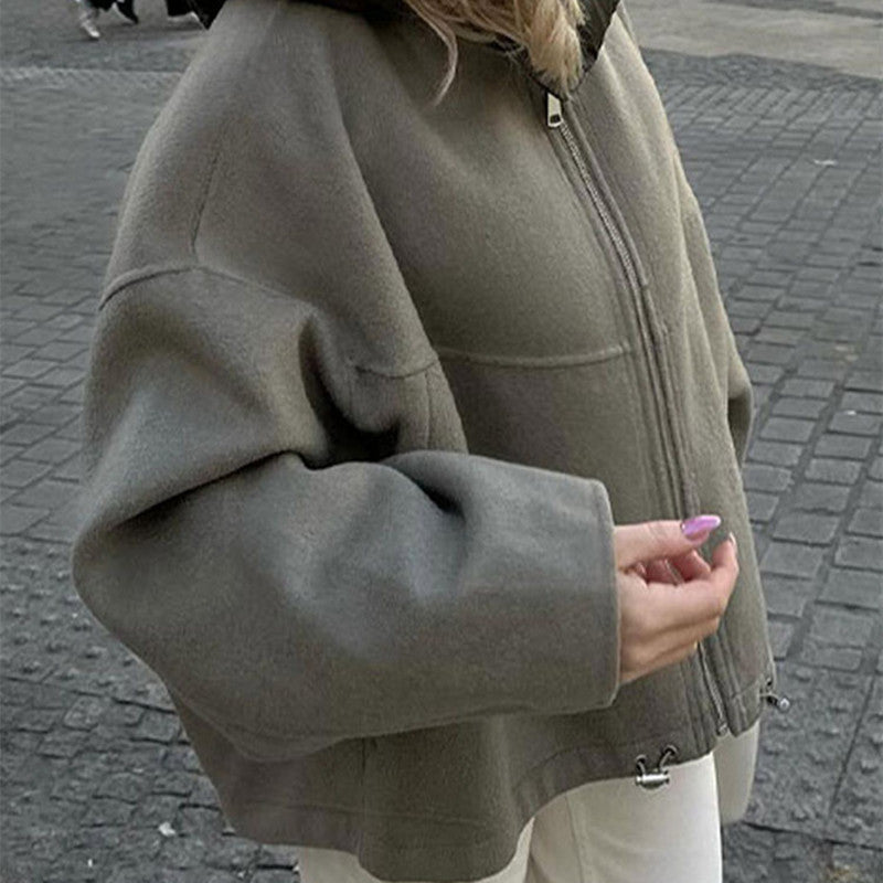 Fashion Detachable Cap Round Neck Double-sided Splicing Coat Limorista