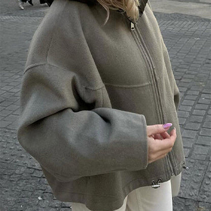 Fashion Detachable Cap Round Neck Double-sided Splicing Coat Limorista