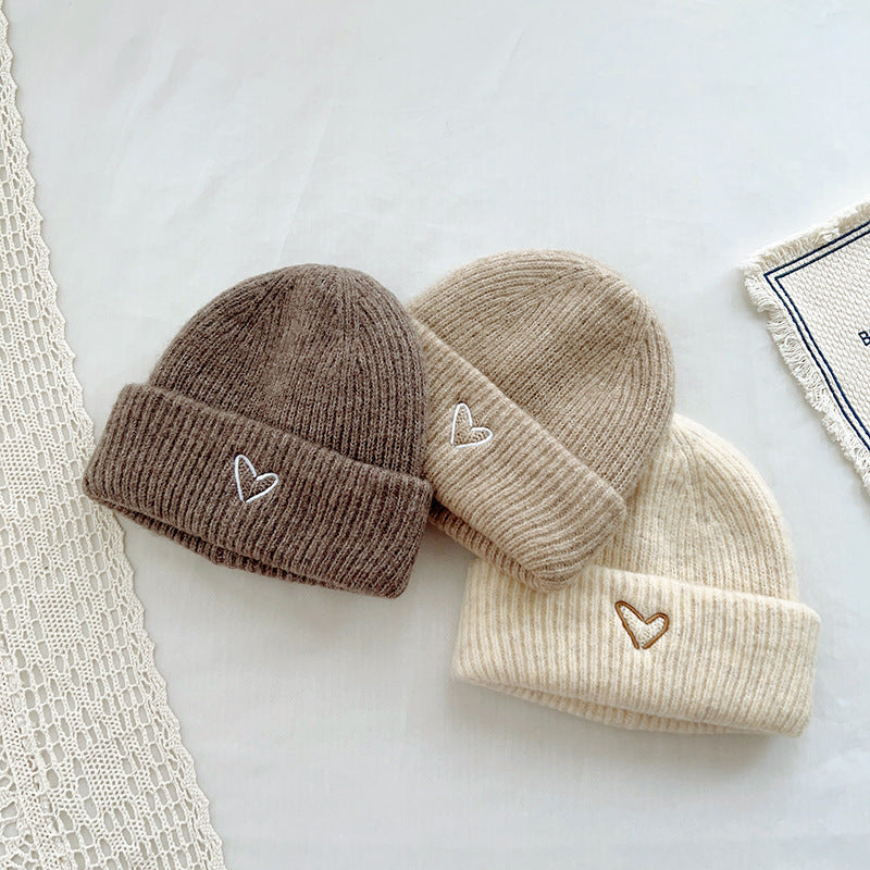 Heart Embroidery Solid Color Children Woolen Knitted Hat Limorista