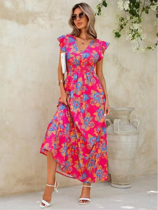 European And American Summer Seaside Vacation Style Fashion Floral Print Sleeveless Dress Limorista