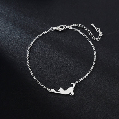 Stainless Steel Cat Play Pendant Personalized Women&