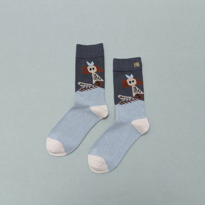 Personality contrast color graffiti character in tube socks Street style fashion cotton socks Limorista
