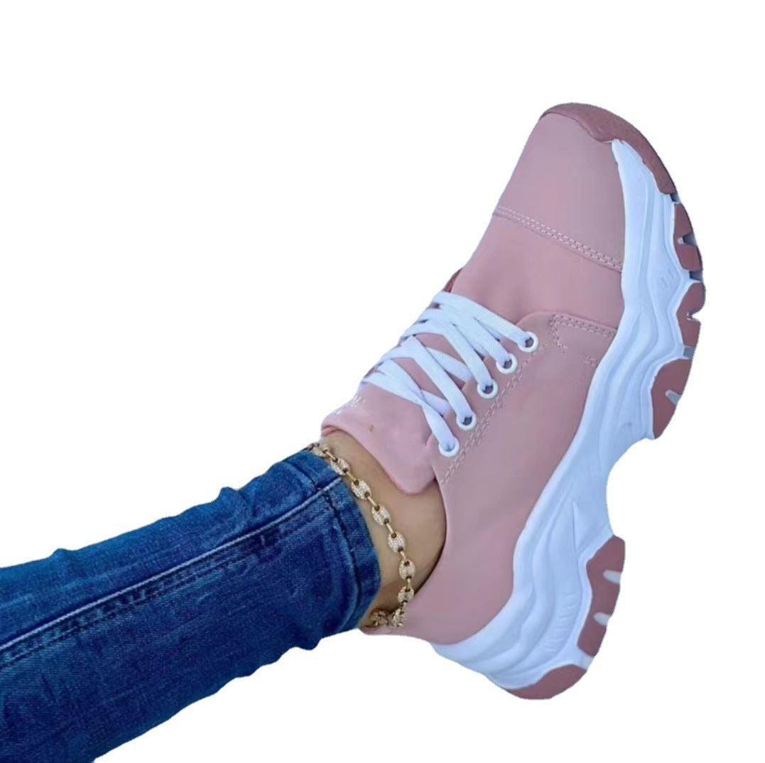 Round Head Thick Bottom Low-top Casual Shoes For Women Plus Size Lace Up Pumps Limorista