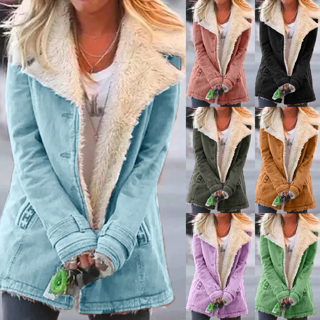 Women Plus Size Warm Coats Composite Plush Button Lapels Jacket Outwearcoat Limorista