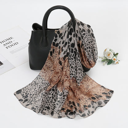 Thin Chiffon Lotus Pond Moonlight Printed Silk Scarf Limorista
