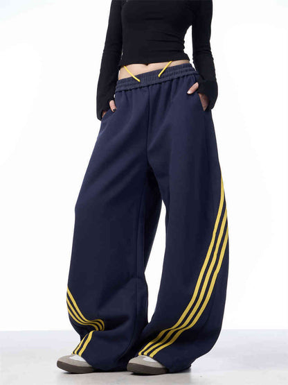 Striped Lace-up Machete Casual Pants Loose Wide-leg Pants Limorista