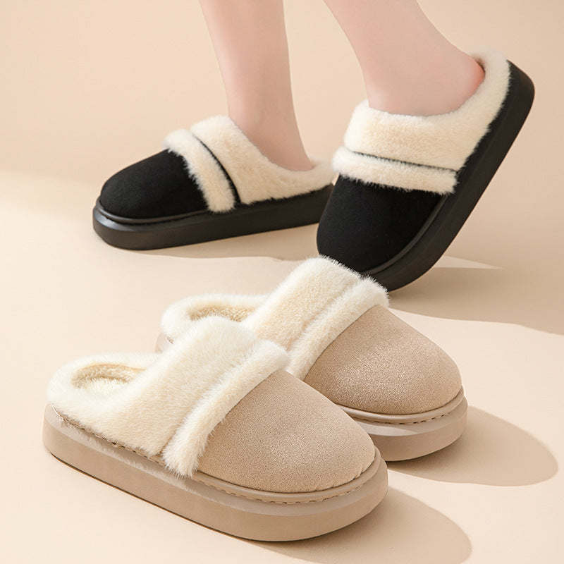 Fashion Warm Cotton Slippers For Women Leisure Thick Bottom Non-slip Plus-velvet House Shoes Winter Bedroom Floor Suede Slipper Limorista
