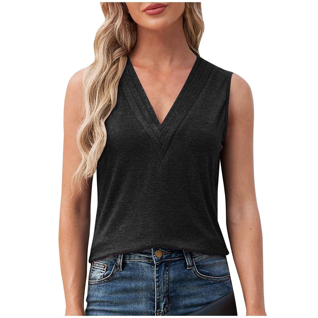 Solid Color Multi-layer Special V-neck Vest T-shirt For Women Limorista