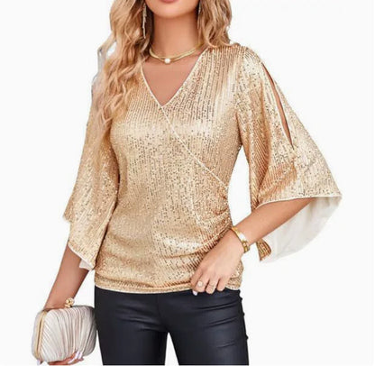 Loose Mid-length Sequined T-shirt Women&