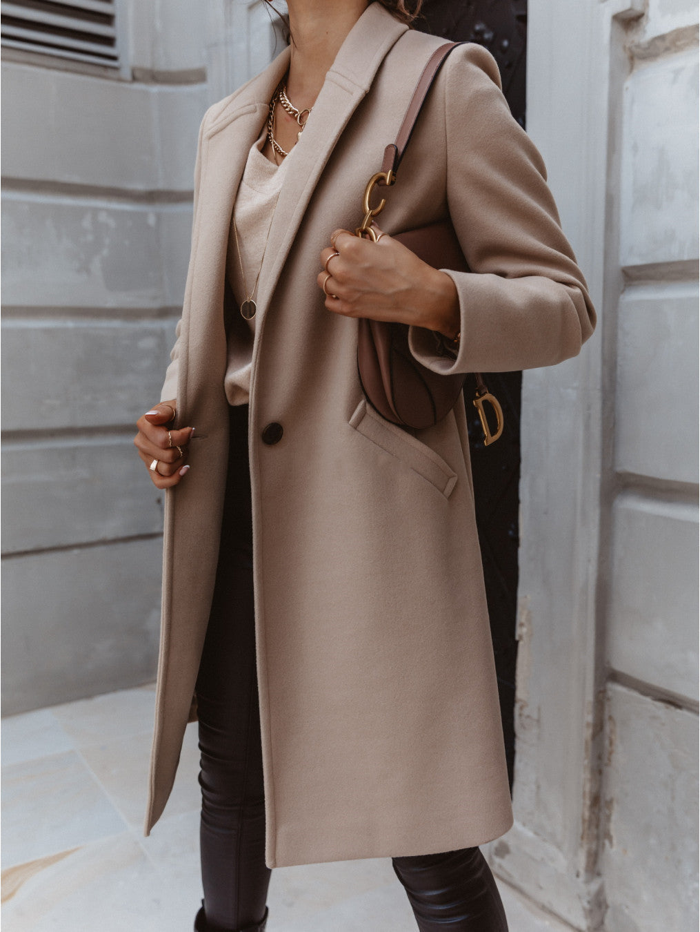 Lapel Mid-Length Button Woolen Coat Women Limorista
