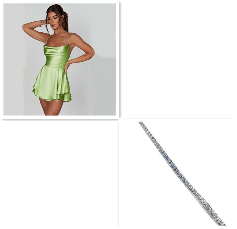 Sexy Suspender Skirt For Women Elegant Slim Strap Satin Backless Lace Up A-Line Short Dress Lady Limorista