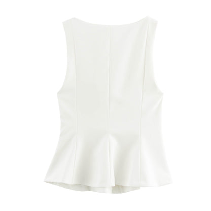 Pleated Slim-fit Square Collar Sleeveless Small Top Limorista