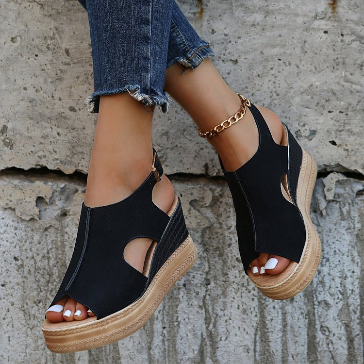 Peep Toe Sandals Women Wedge Heel Platform Buckle Shoes Summer Limorista