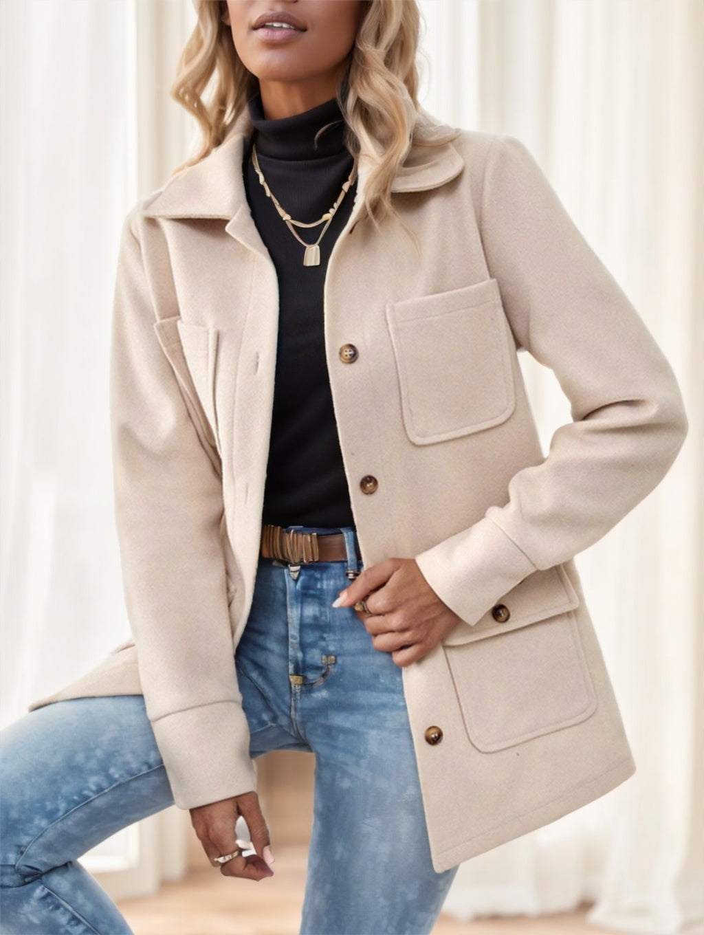 Casual Solid Color Multi-Pocket Jacket, Versatile For Autumn Winter Limorista