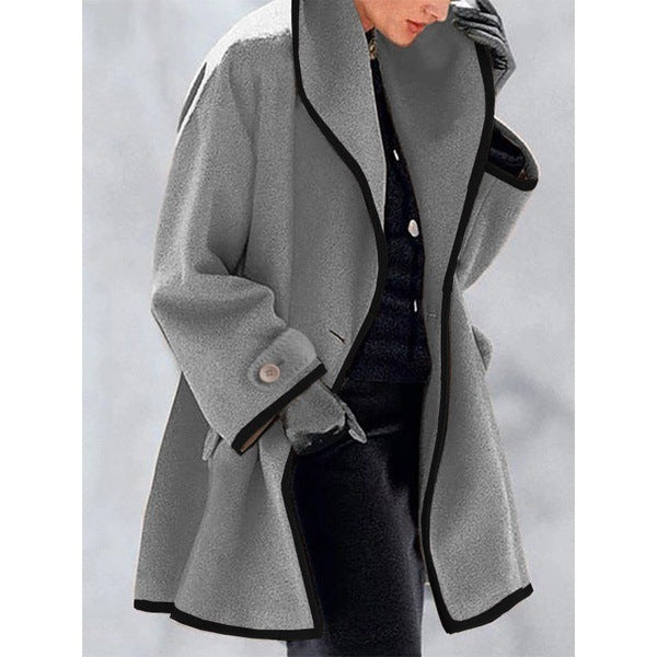Multicolor Round Neck Loose Hooded Woolen Coat Limorista