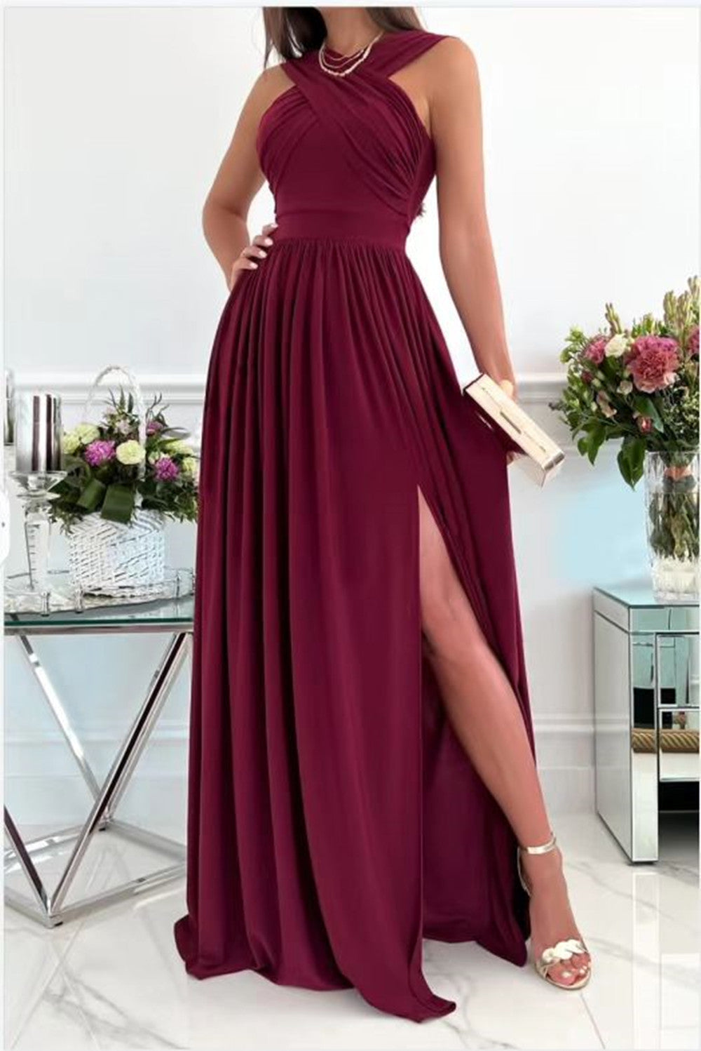Summer Sleeveless Neck Hanging Back Dress Limorista