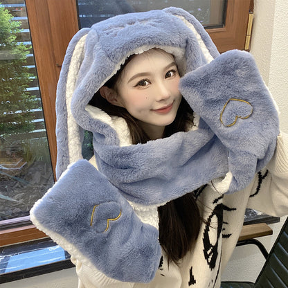 Big Long Rabbit Ears Fleece-lined Warm Hat And Scarf Limorista