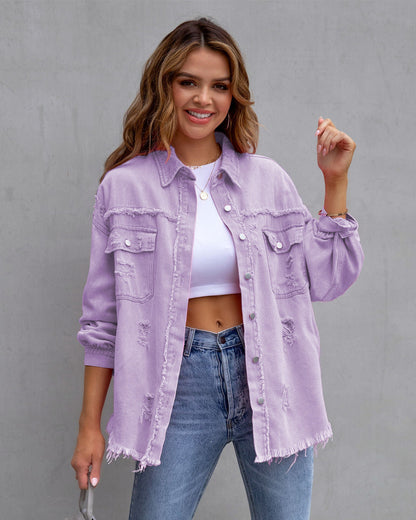 Fashion Ripped Shirt Jacket Female Autumn And Spring Casual Tops Womens Clothing Limorista