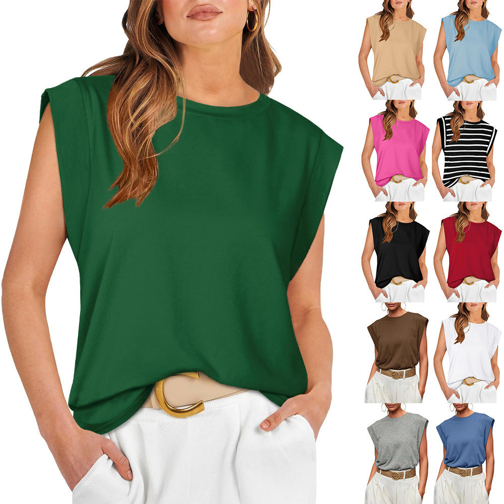 Round Neck Loose Short Sleeves Striped Top For Women Limorista