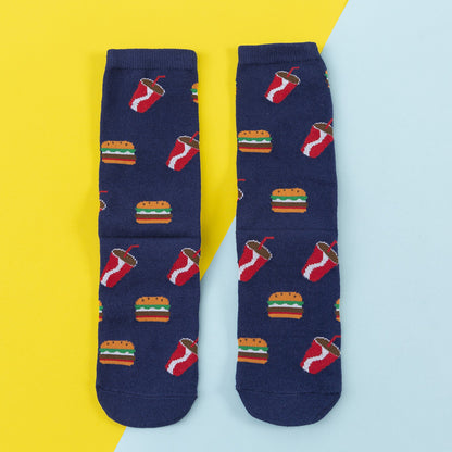 Avocado Chips Egg Fun Patchwork Color Medium Tube Cotton Socks Female Limorista