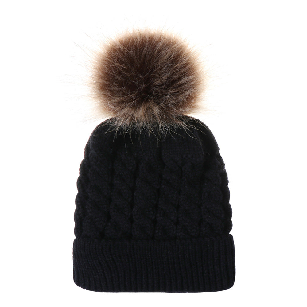 Autumn and winter ball twist knit hat Warm female parent-child imitation braid hair ball wool cap Limorista