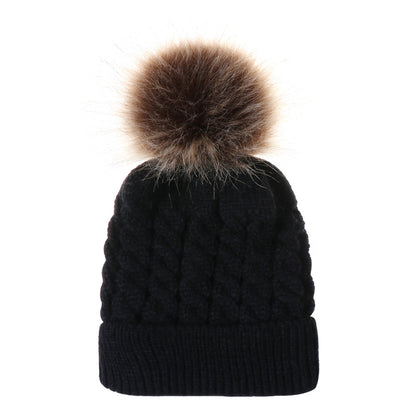 Autumn and winter ball twist knit hat Warm female parent-child imitation braid hair ball wool cap Limorista