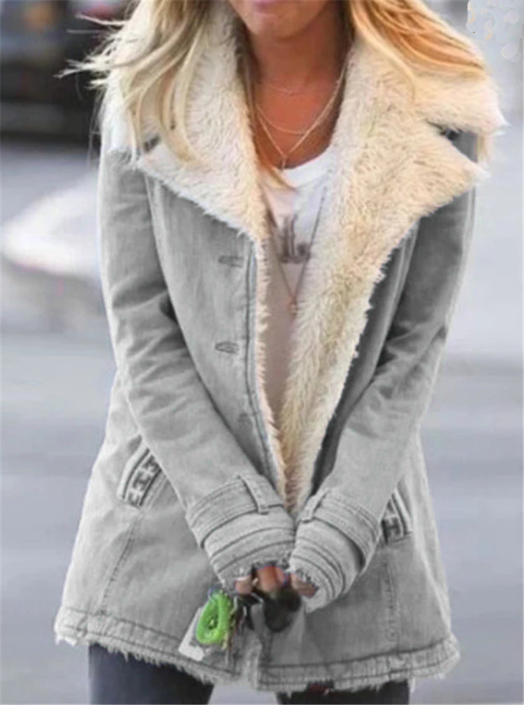 Women Plus Size Warm Coats Composite Plush Button Lapels Jacket Outwearcoat Limorista