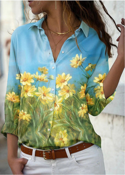 Long Sleeve Floral Collar Loose Casual Shirt Limorista