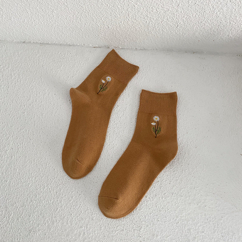 Japanese Candy Color Small Flower Embroidery Pile Socks Limorista