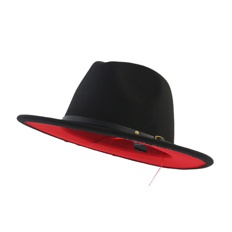 European And American Popular Woolen Top Color Matching Flat Brim Fedora Jazz Hat Limorista