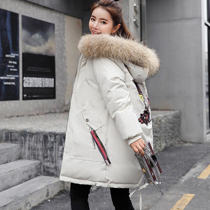 Mid-length Large Fur Collar Down Coat Plus Size Korean Student Loose Padded Padded Jacket Women Limorista