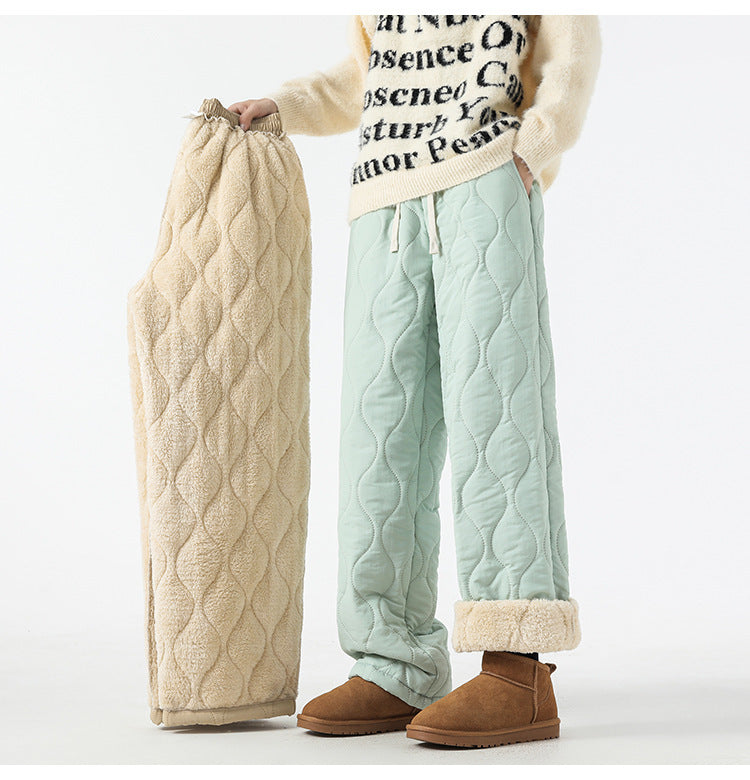 Retro Rhombus Thickened Cotton Pants Men And Women Warm Straight-leg Pants Limorista