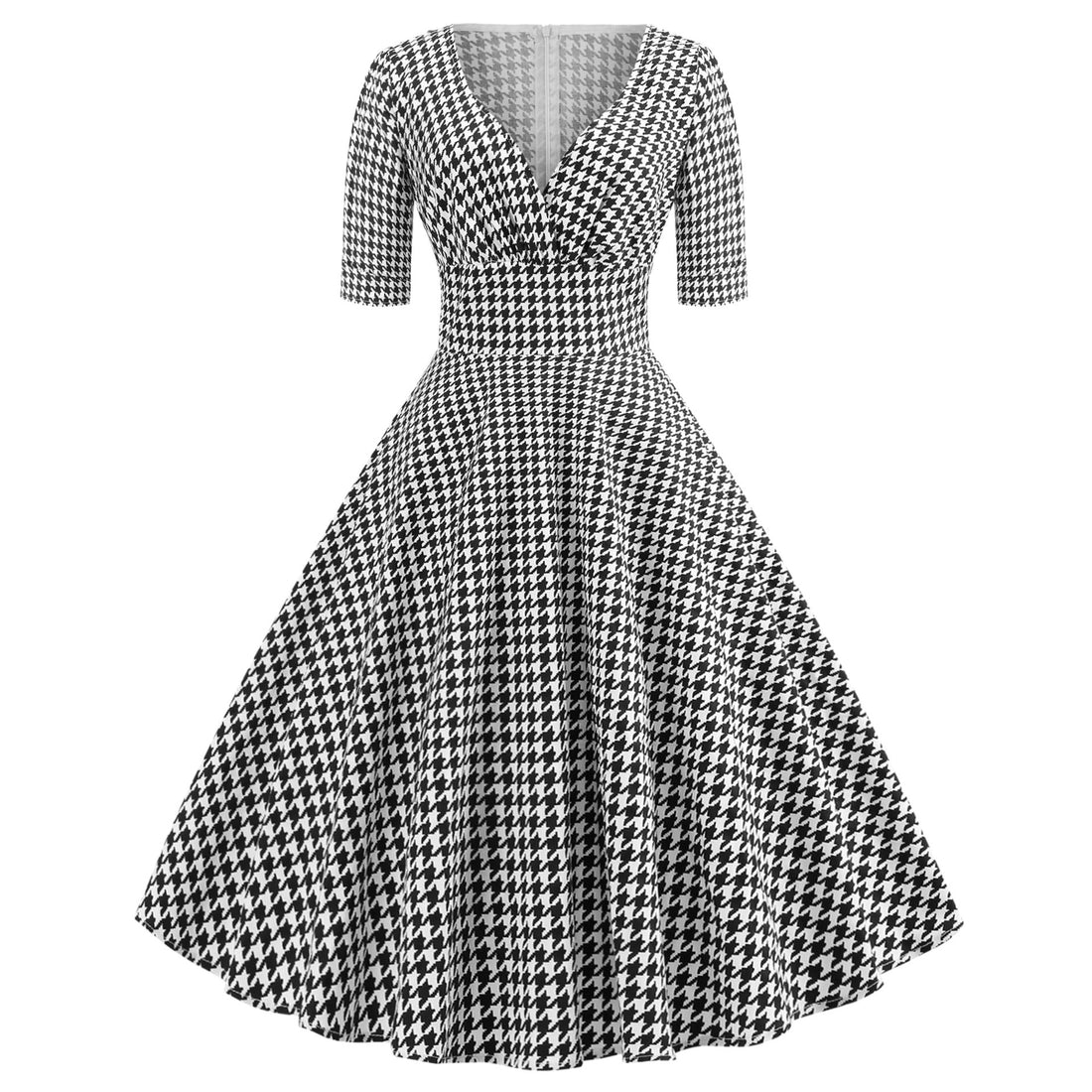 Fluffy skirt V-neck Chiffon print mid sleeve vintage dress Limorista