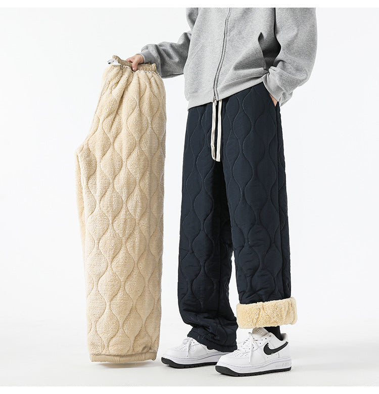 Retro Rhombus Thickened Cotton Pants Men And Women Warm Straight-leg Pants Limorista