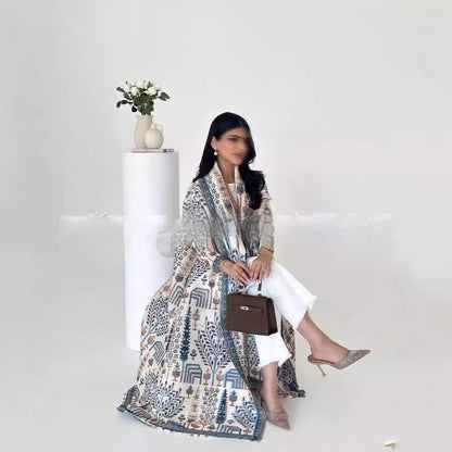Pleated Trench Djellaba Hot-selling Printed Shawl Cardigan Ethnic Style Cloak Coat Limorista