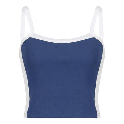 Basic Model Clashing Color Patchwork One-piece Neck Small Camisole Top Limorista