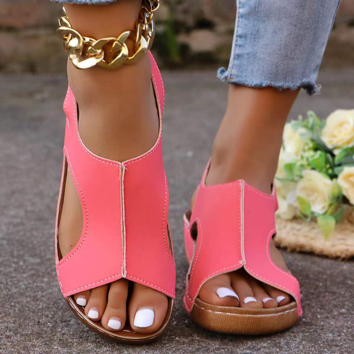 New Summer Wedges Sandals With Elastic Band Design Casual Fish Mouth Shoes For Women Limorista