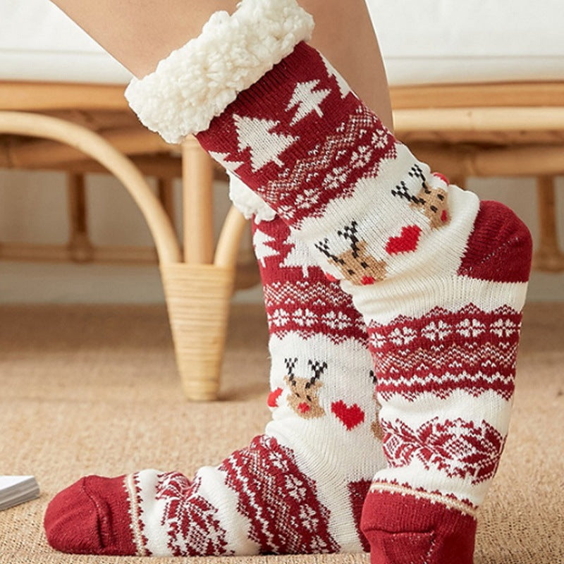 Thicken warm high tube plus velvet floor socks Limorista