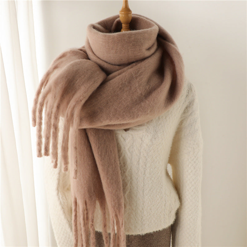 Mohair Pure Color All-matching Winter Warm Lengthened Fringe Bib Towel Limorista