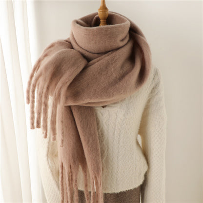Mohair Pure Color All-matching Winter Warm Lengthened Fringe Bib Towel Limorista