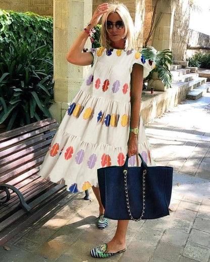 Foreign Trade Cross-border Sweet Holiday Floral Print A- Line Dress Limorista