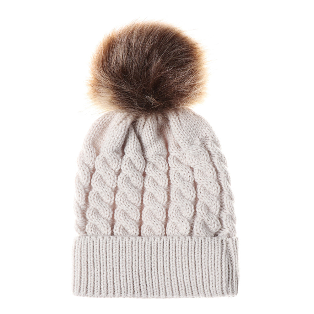 Autumn and winter ball twist knit hat Warm female parent-child imitation braid hair ball wool cap Limorista