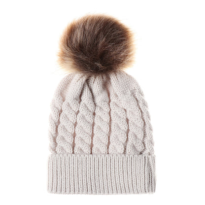 Autumn and winter ball twist knit hat Warm female parent-child imitation braid hair ball wool cap Limorista