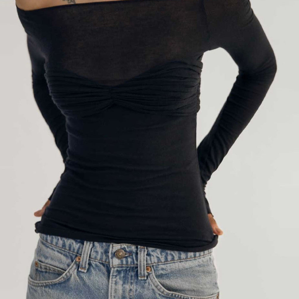 Perspective One-line Neck T-shirt Top Limorista