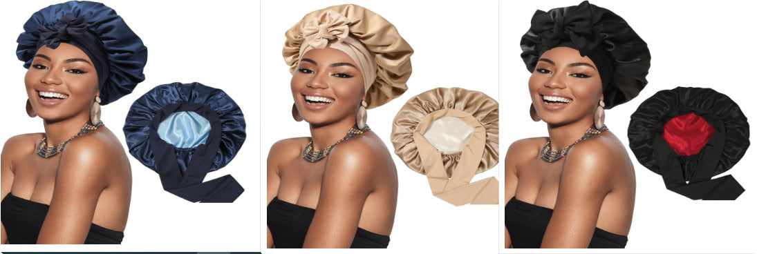 Double-layer Satin Ribbon Round Cap Bow Artificial Silk Beauty Hair Care Wide-brimmed Hat Limorista