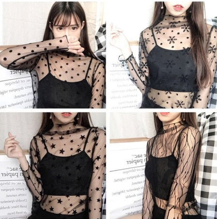 Sheer lace bottoming shirt Limorista