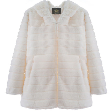 Plush padded hooded lady mink short fur coat Limorista